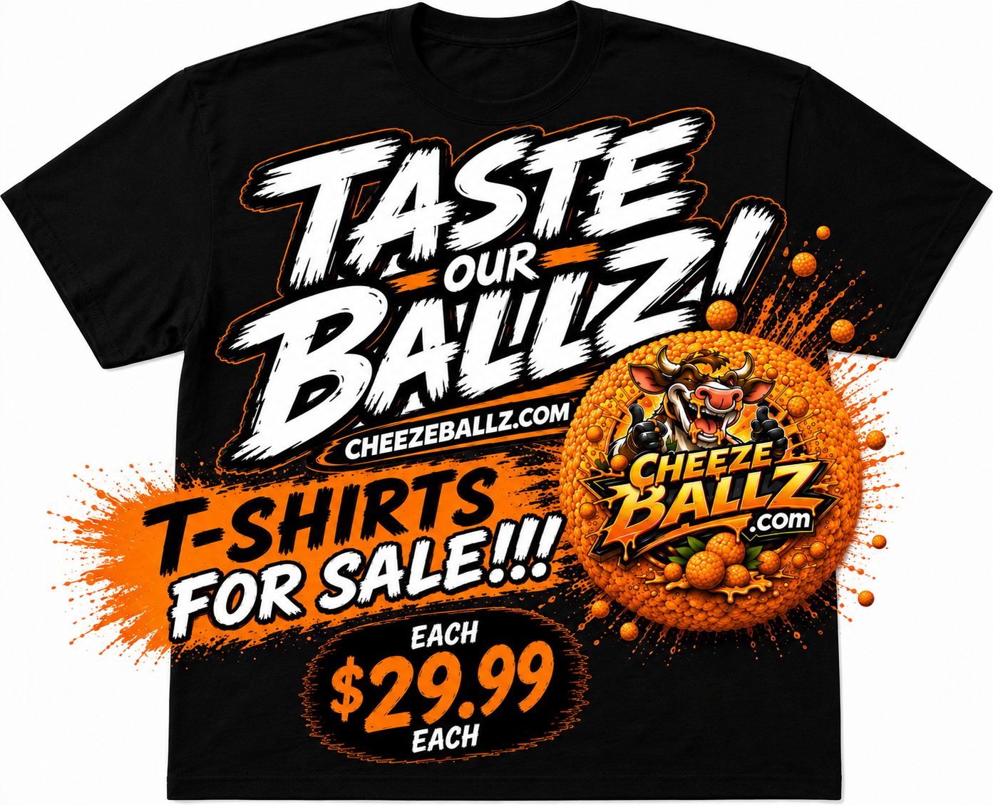 Cheezeballz Official “Taste Our Ballz!”Black Tshirt.