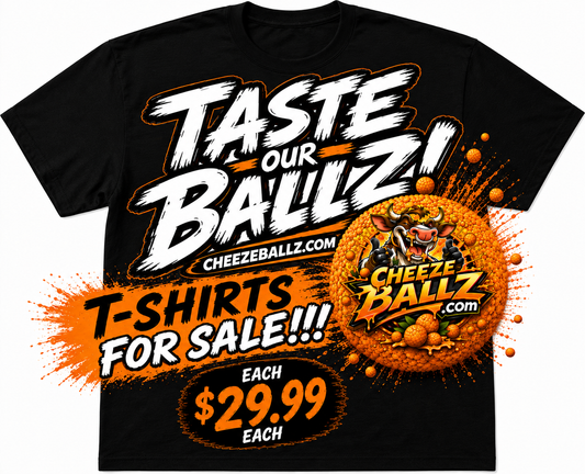 Cheezeballz Official “Taste Our Ballz!”Black Tshirt.